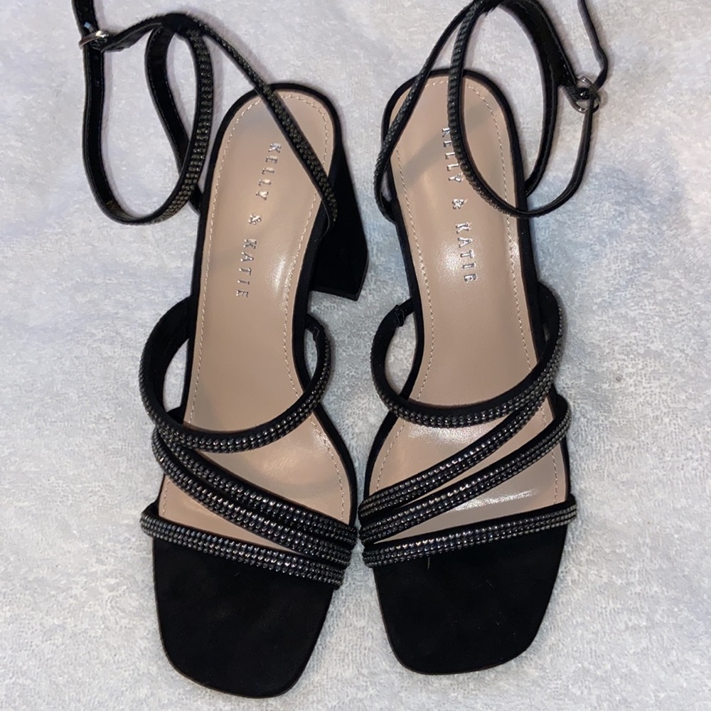 Black Rhinestone Stack Heels - image 4